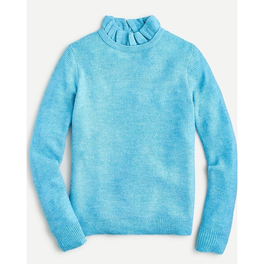 J. Crew Ruffleneck Sweater Blue Alpaca Blend Pullover Mock Neck Colorful